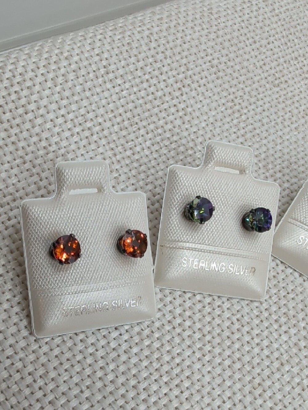 Vintage 925 Sterling Silver Multicolor Crystal Stud Earrings Set of 4 - Picture 7 of 16
